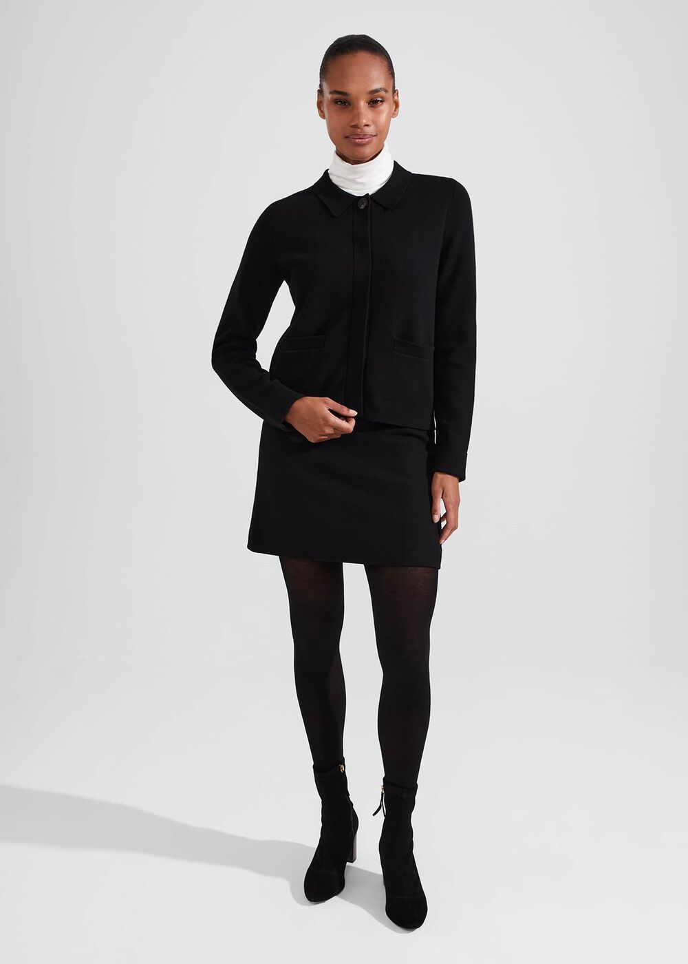 Dawn Cotton Wool Knitted Jacket, Black, hi-res