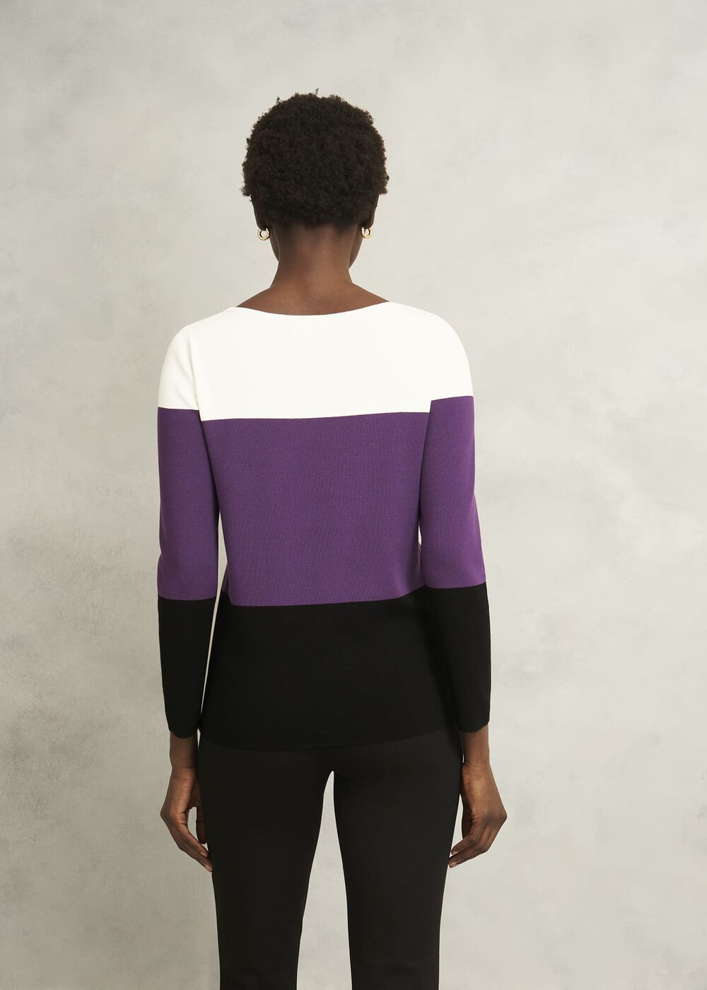 Alice Colour Block Crew Neck Knitted Jumper, Fig Purple, hi-res