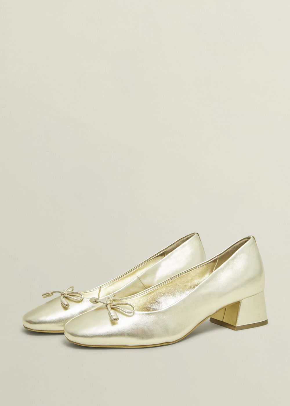 Andie Heeled Leather Ballerinas, Gold, hi-res