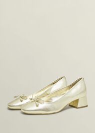 Andie Heeled Leather Ballerinas, Gold, hi-res
