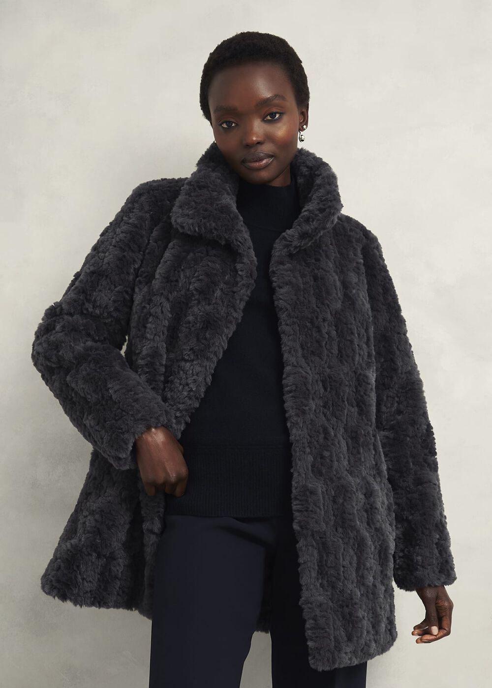 Briony Faux Fur Coat, Dark Charcoal, hi-res