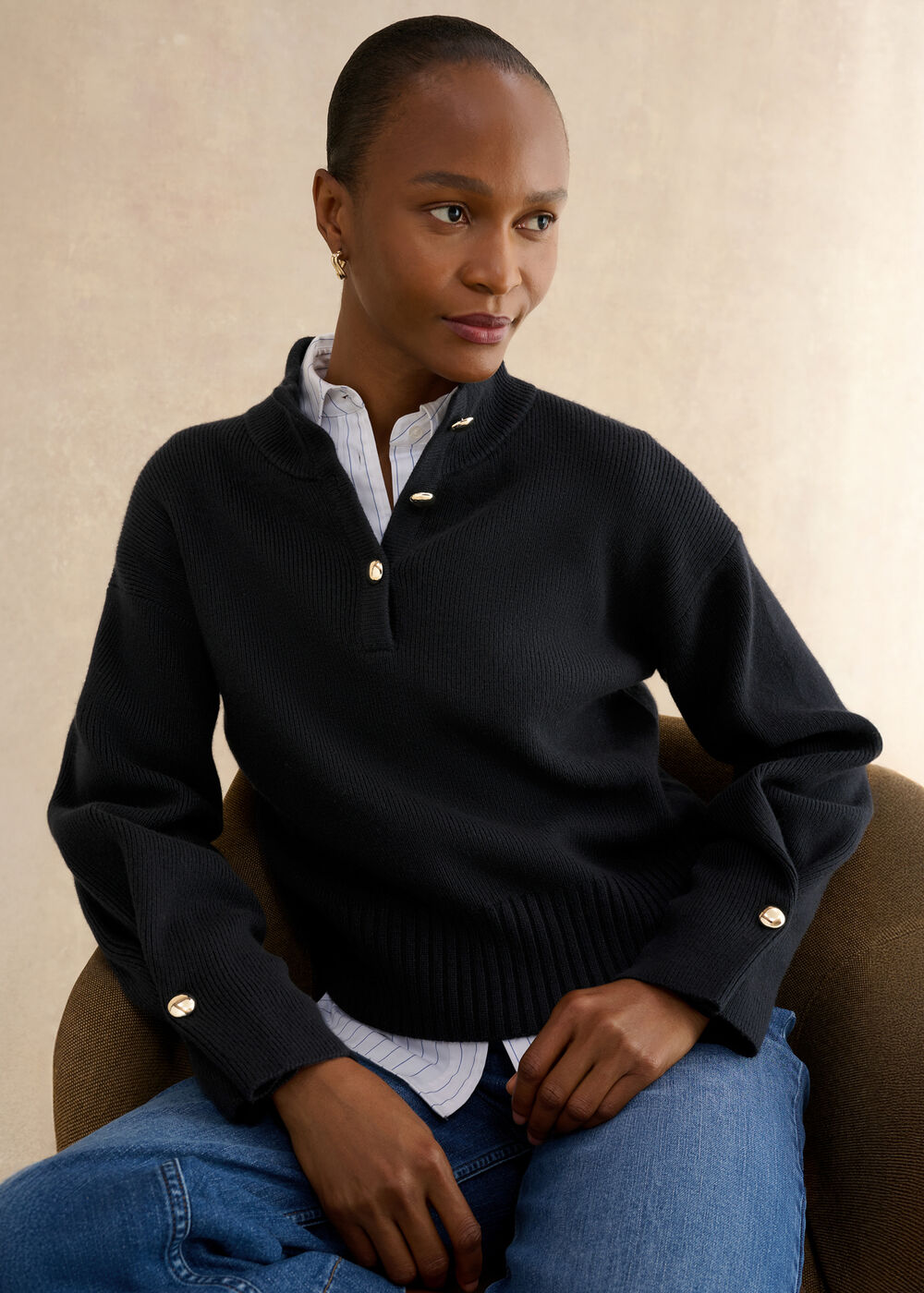 Adler Knitted Cotton Jumper, Hobbs Navy, hi-res