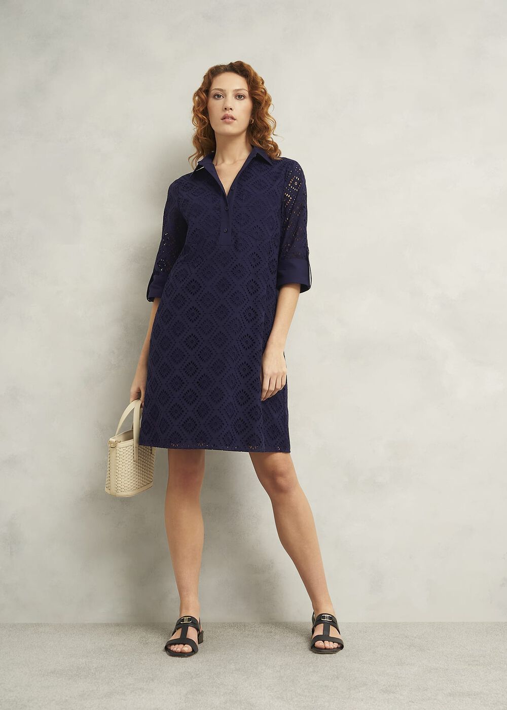 Petite Marcia Broderie Dress, True Navy, hi-res