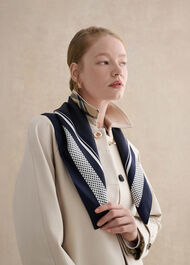 Milena Silk Scarf, Navy Ivory, hi-res