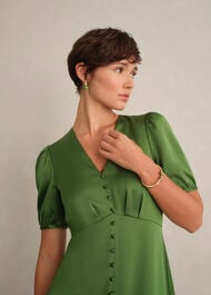 Isabelle Textured Satin Dress, Bay Leaf Green, hi-res