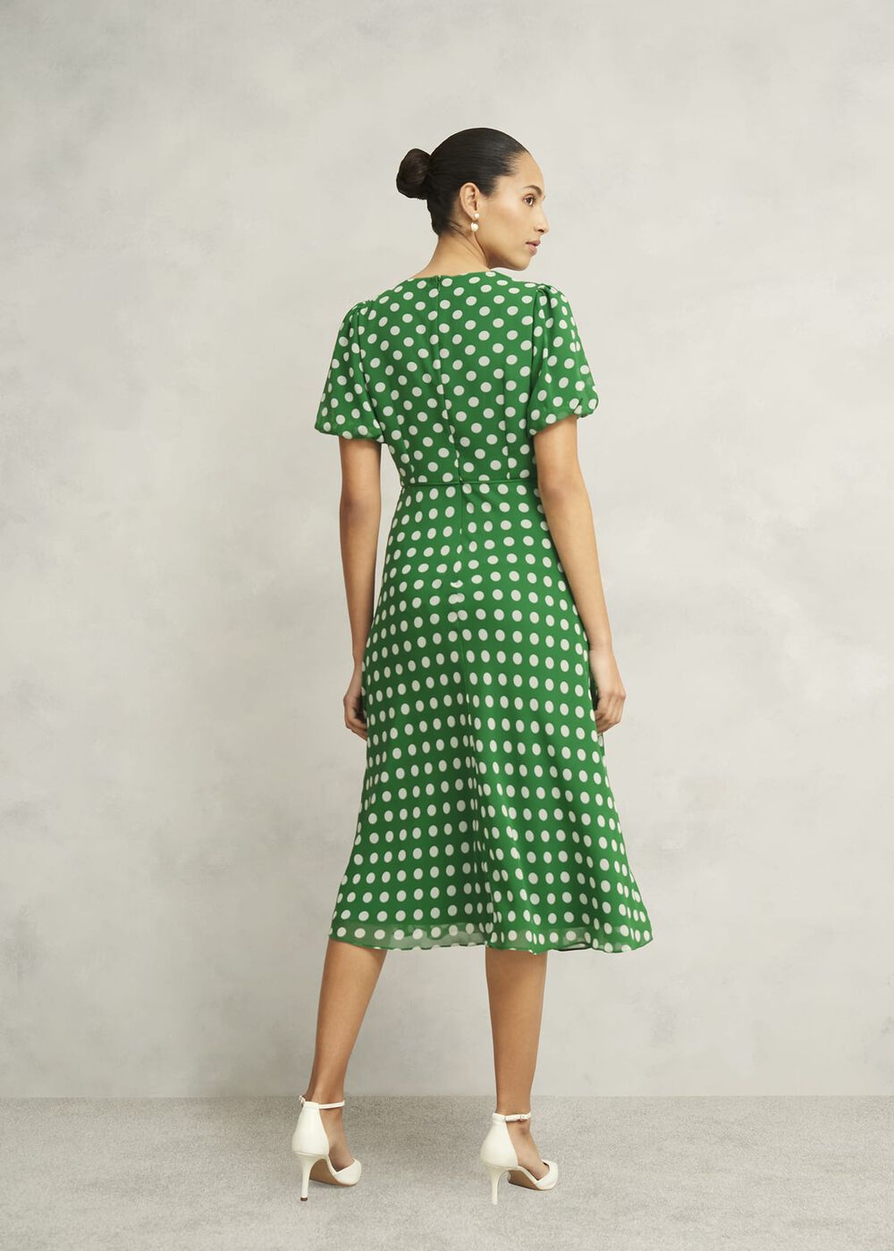 Petite Dorothy Spot Dress, Green Ivory, hi-res