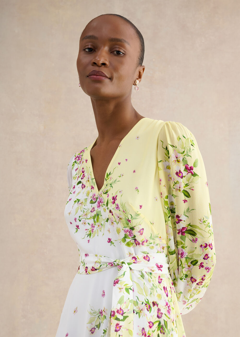 Ariel Floral Silk Dress, Yellow Multi, hi-res