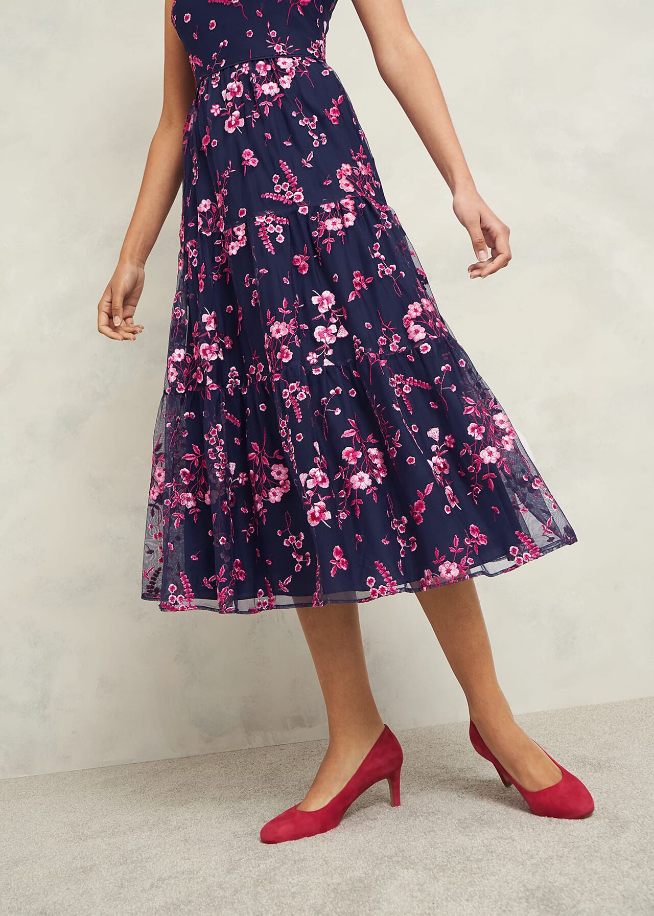 Bethany Embroidered Dress, Navy Pink, hi-res