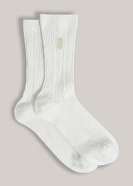 Cable Knit Single Socks, Ivory, hi-res