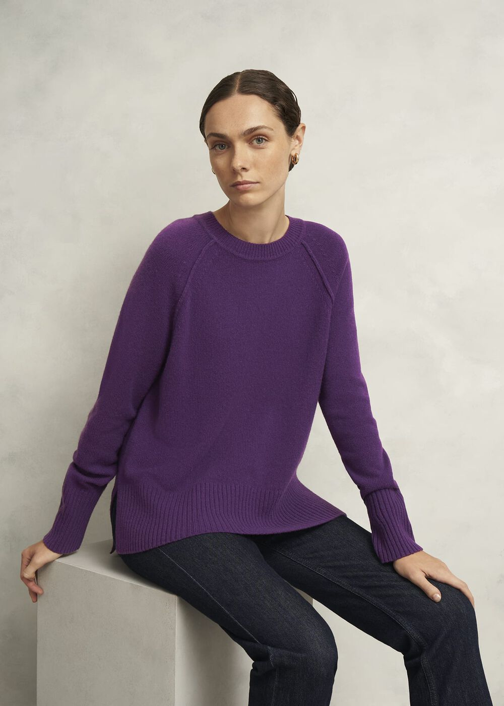 Mandy Wool Blend Crew Neck Knitted Jumper, Fig Purple, hi-res