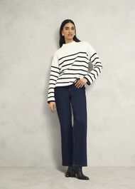 Eastnor Cotton Stripe Jumper, Ivory Black, hi-res