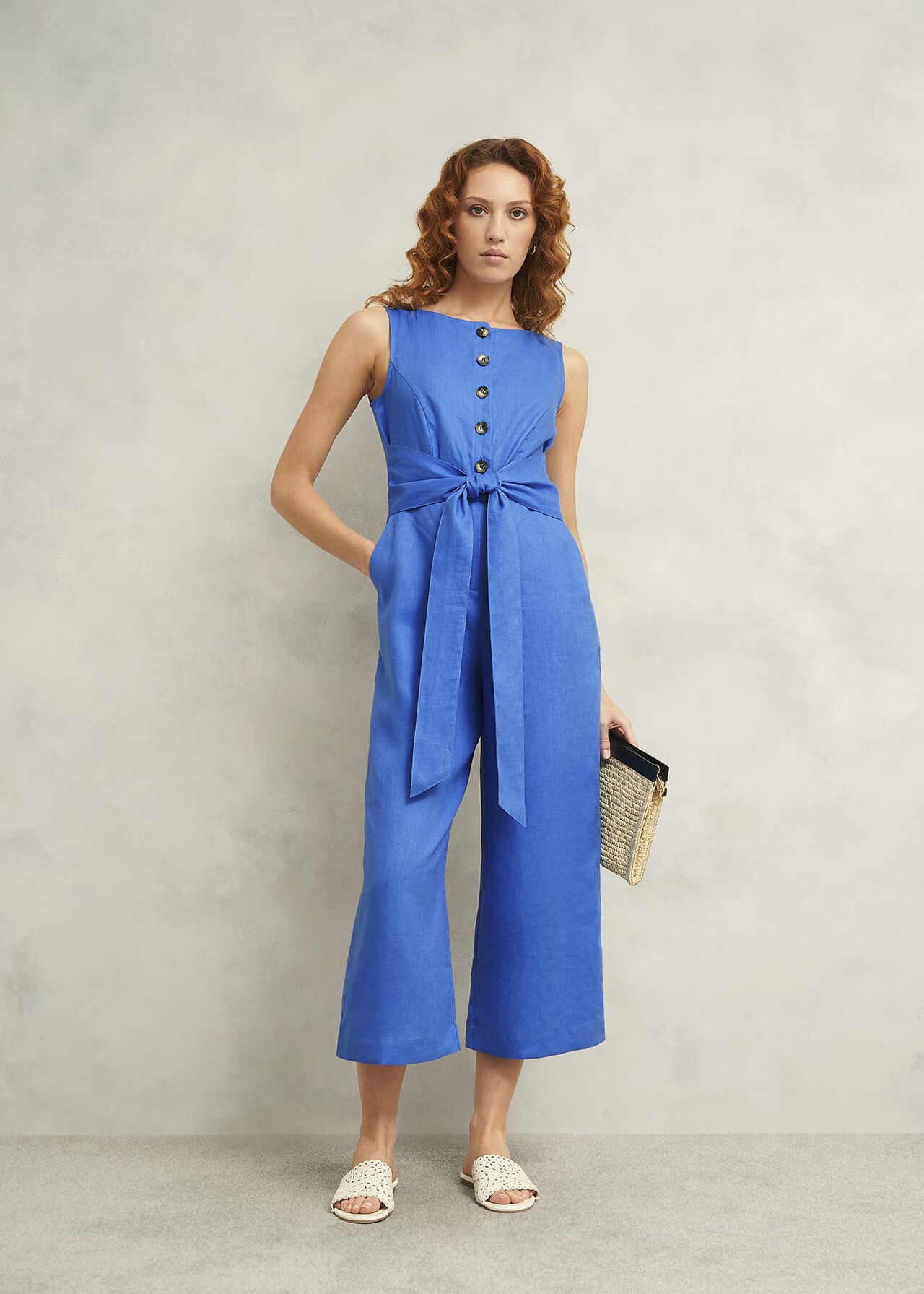 Melissa Linen Jumpsuit, French Blue, hi-res