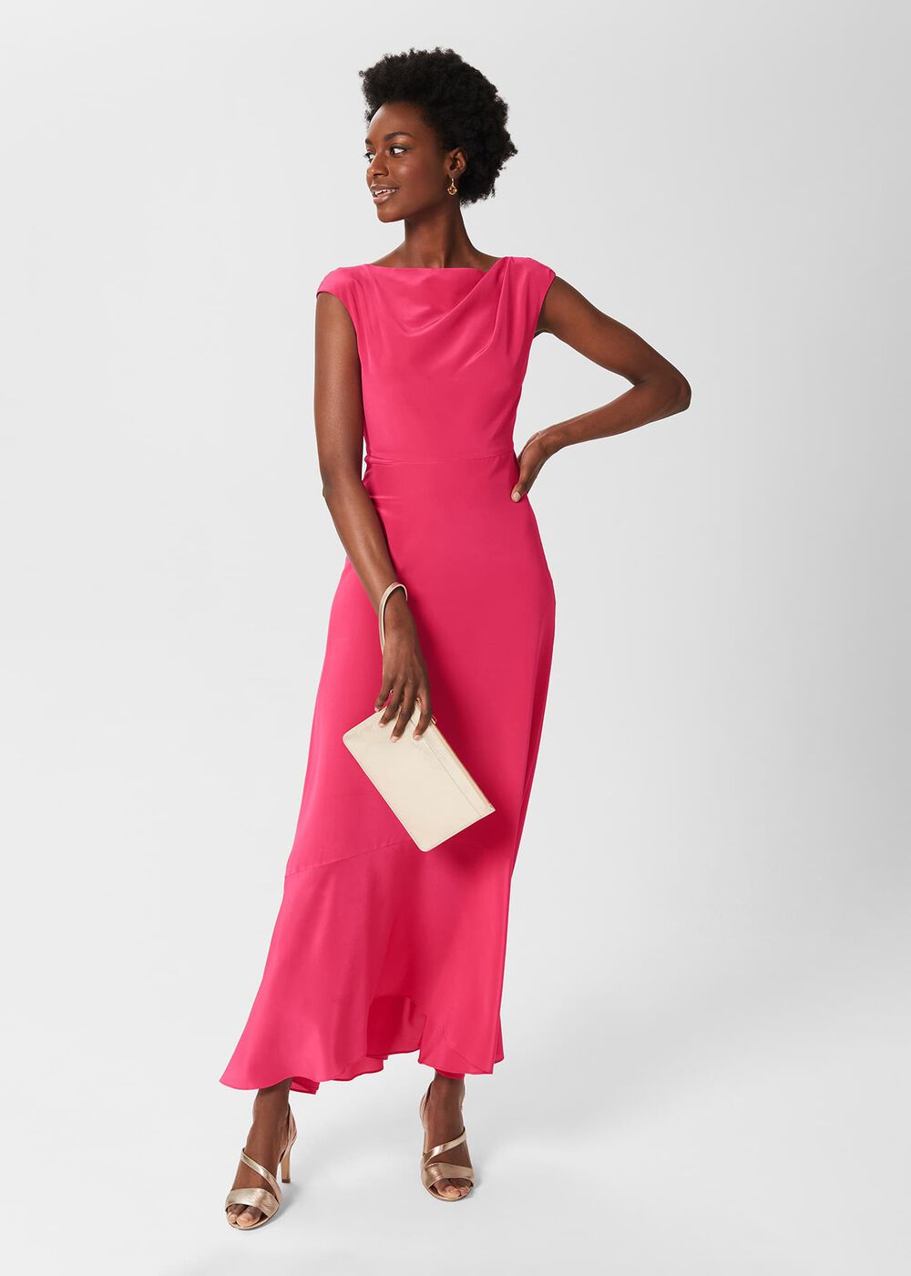 Rhianna Silk Dress, Bright Pink, hi-res