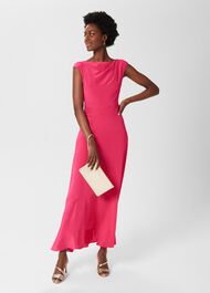 Rhianna Silk Dress, Bright Pink, hi-res