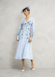 Caversham Floral Silk Dress, Blue Multi, hi-res
