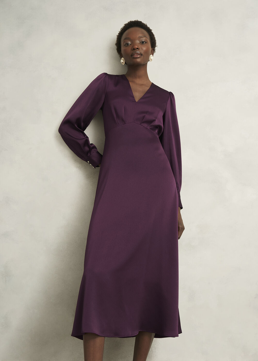 Anais Textured Satin Dress, Onyx Red, hi-res