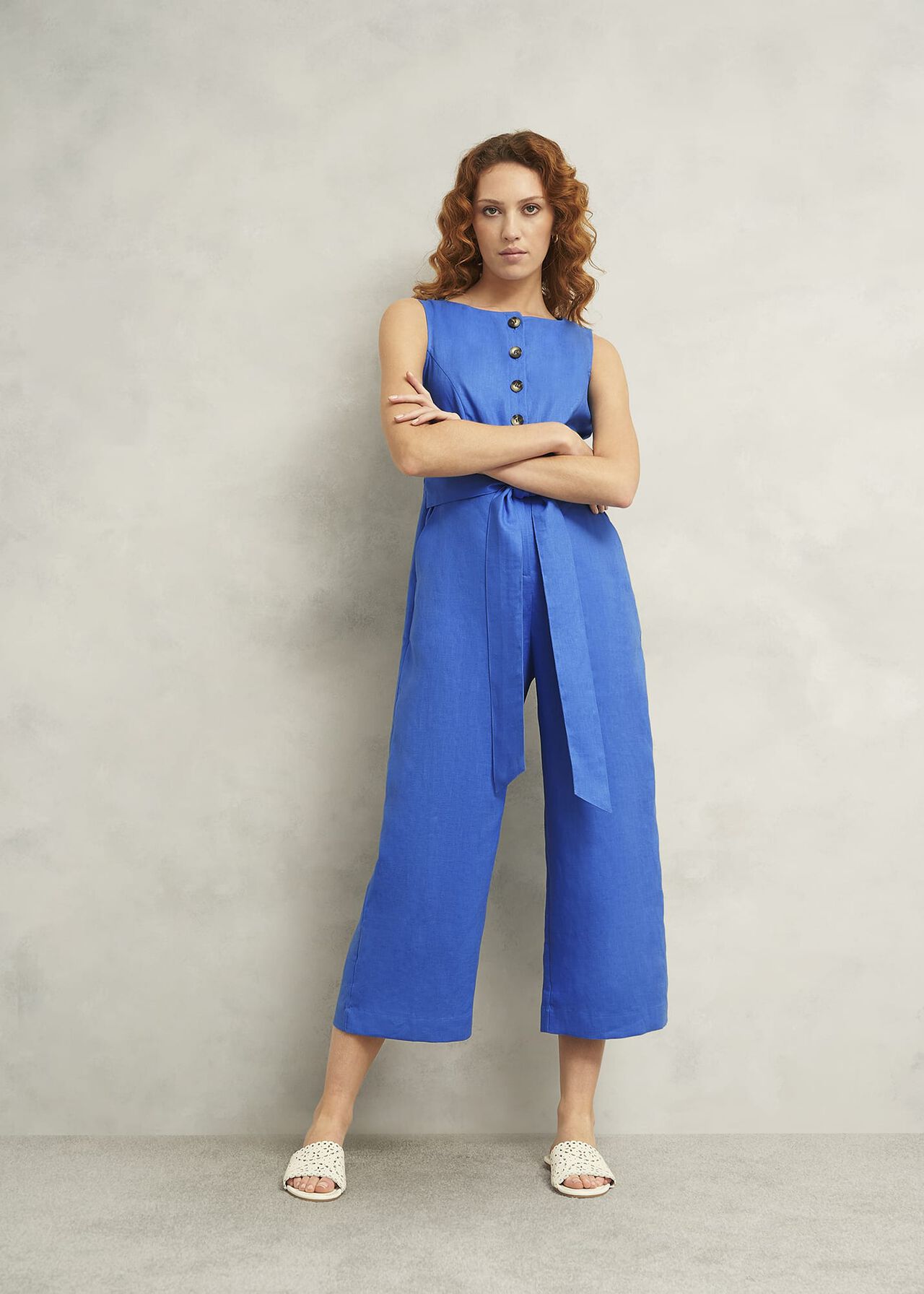 Melissa Linen Jumpsuit, French Blue, hi-res