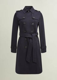 Saskia Shower Resistant Trench Coat, Navy, hi-res