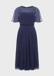 Eleanor Spot Fit And Flare Dress, Midnight Blue, hi-res