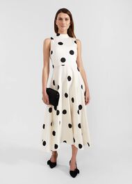 Mia Spot Dress, Cream Black, hi-res