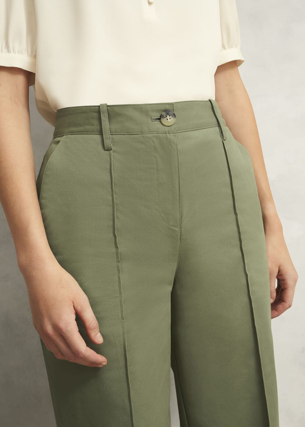 Dark Sage Green Kayley Cotton Trousers, Dark Sage, hi-res