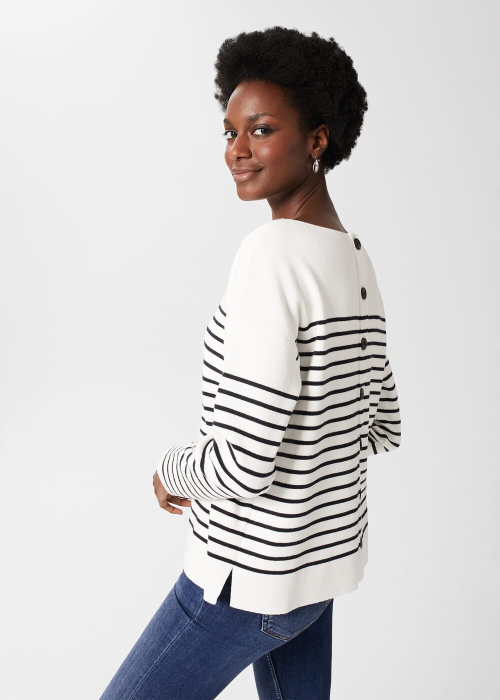 Petra Cotton Striped Sweater, Ivory Navy, hi-res