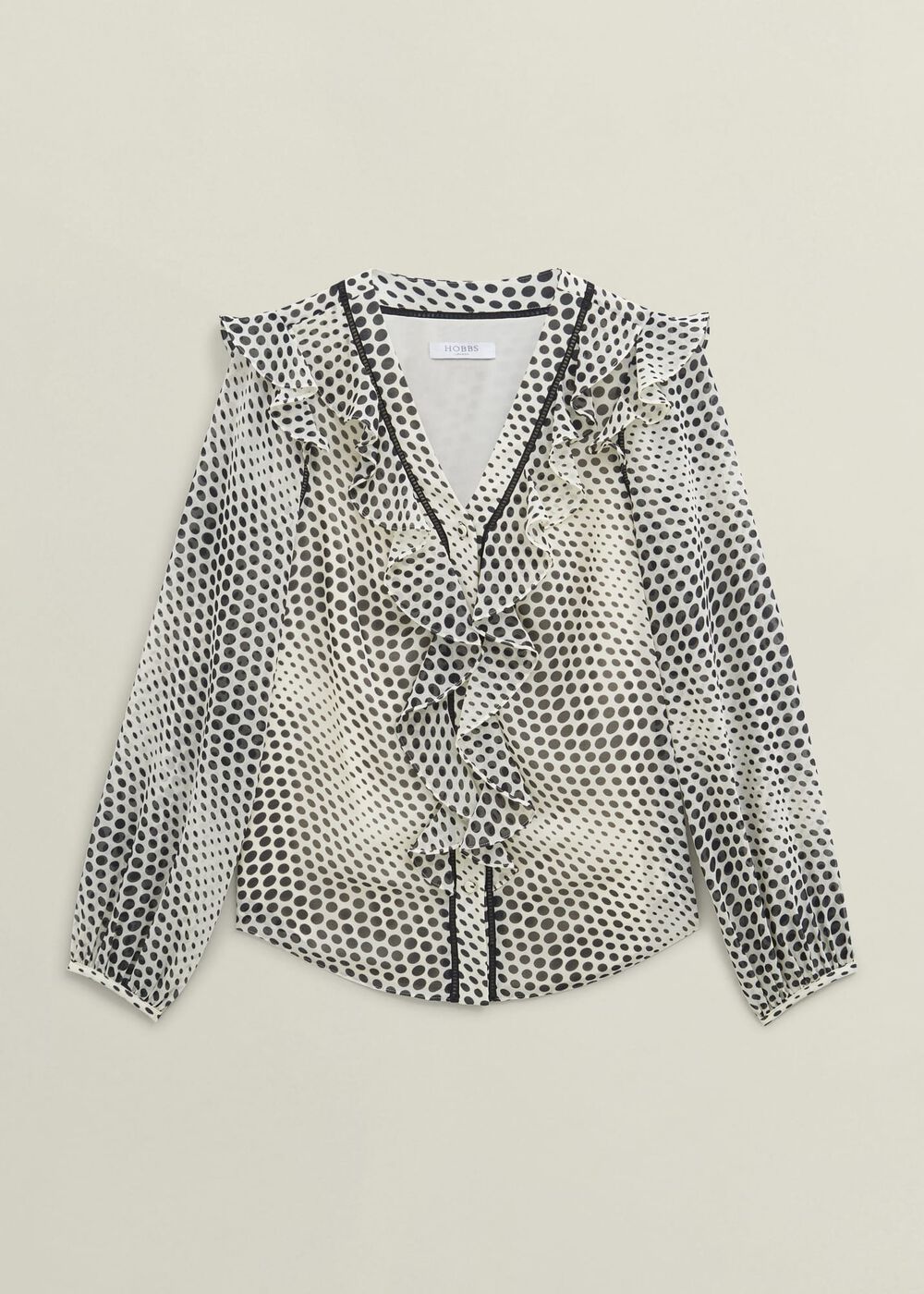Rosana Ruffle Top, Cream Black, hi-res