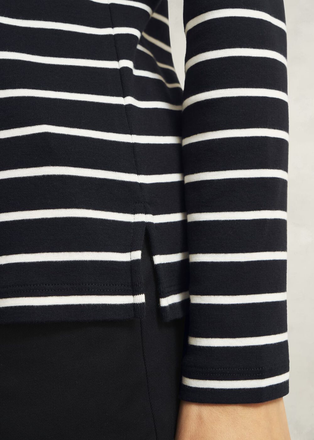 Navy Constance Cotton Striped Long Sleeve Top, Navy Ivory, hi-res