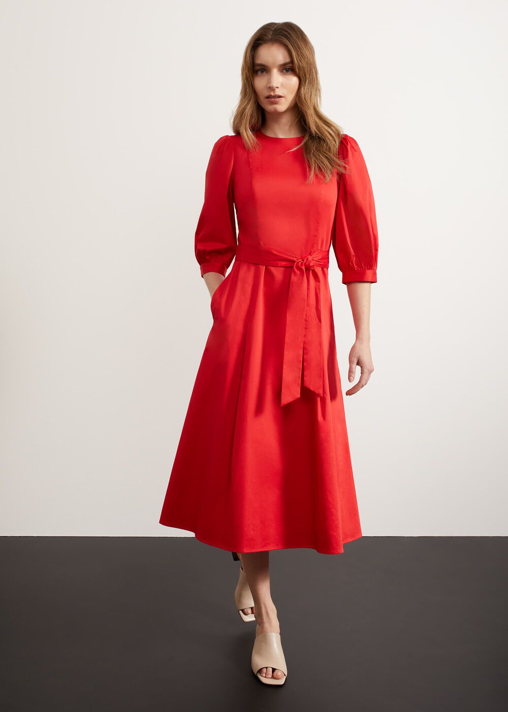 Cliveden Tie Midi Dress, Red, hi-res