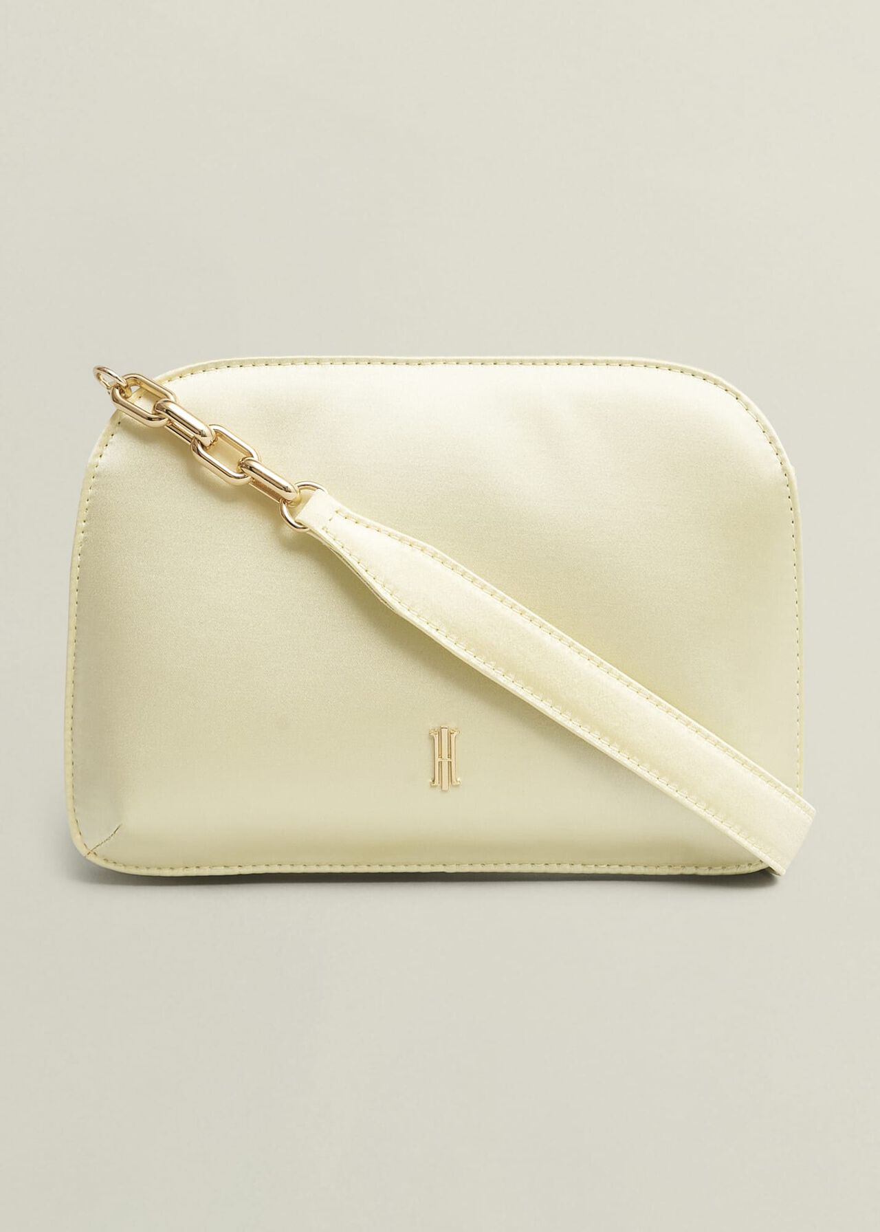 Milan Satin Clutch Bag, Pale Yellow, hi-res