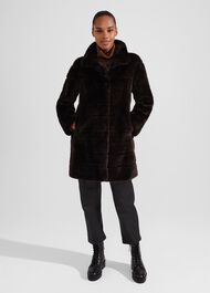 Ros Faux Fur Coat, Chocolate, hi-res
