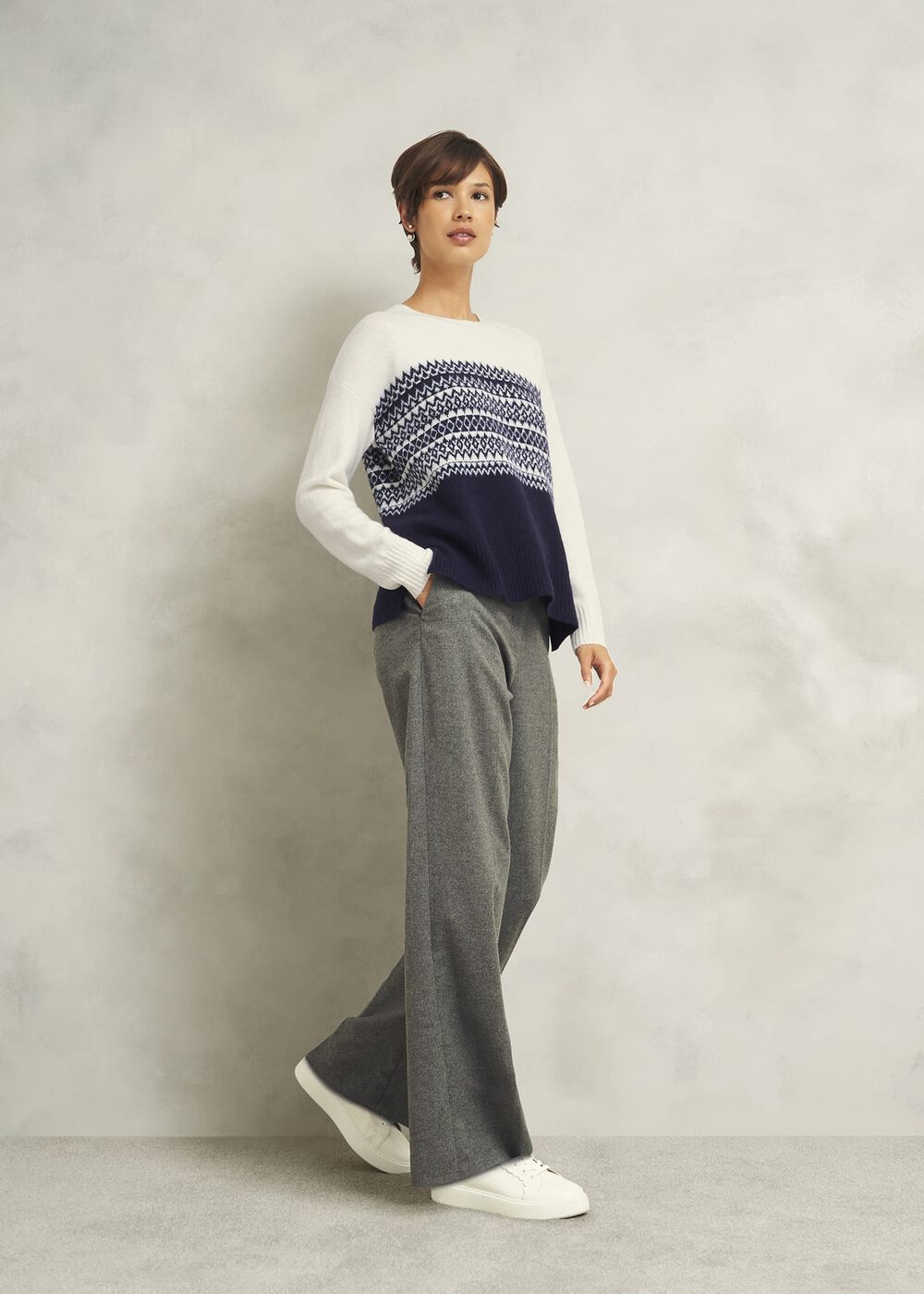 Lorrie Fairisle Sweater With Alpaca, Ivory Navy, hi-res