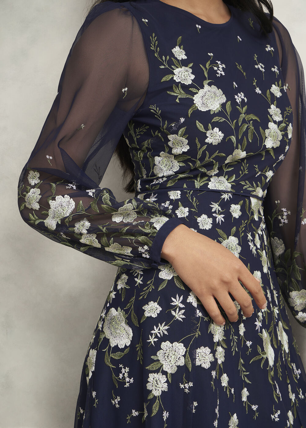Lois Floral Embroidered Dress, Midnight Yellow, hi-res