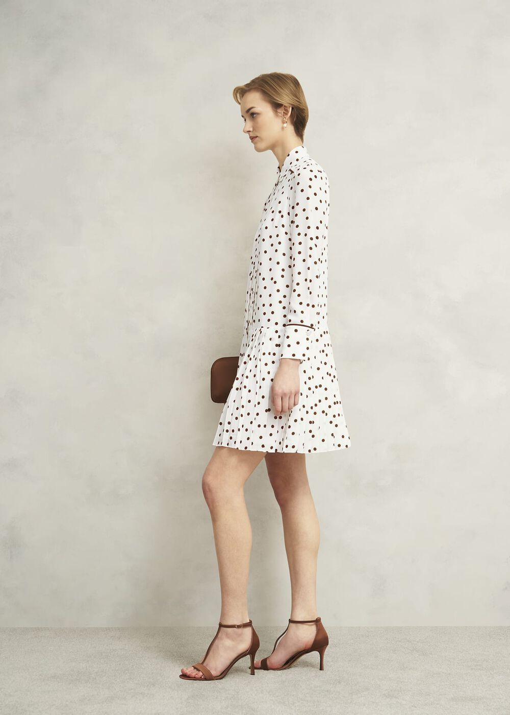 Francesca Pleated Spot Dress, Ivory Brown, hi-res