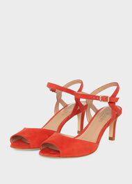 Leia Suede Heeled Sandals, Flame Red, hi-res