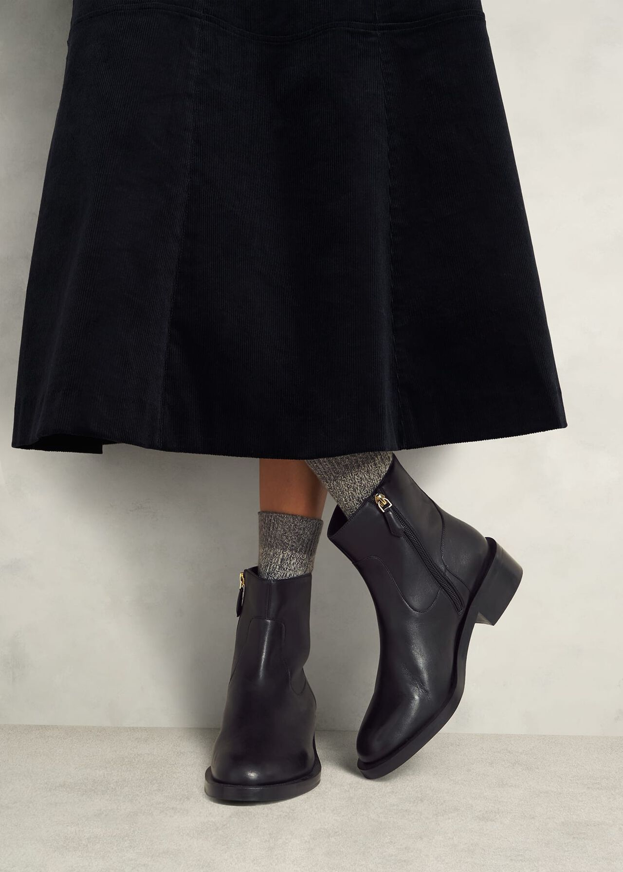 Georgie Leather Ankle Boots, Black, hi-res