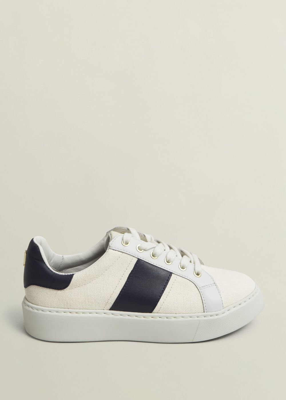 Sutton Canvas Leather Trainers, Natural Navy, hi-res