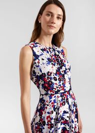 Carly Gathered Neck Floral Dress, Navy Pink Multi, hi-res