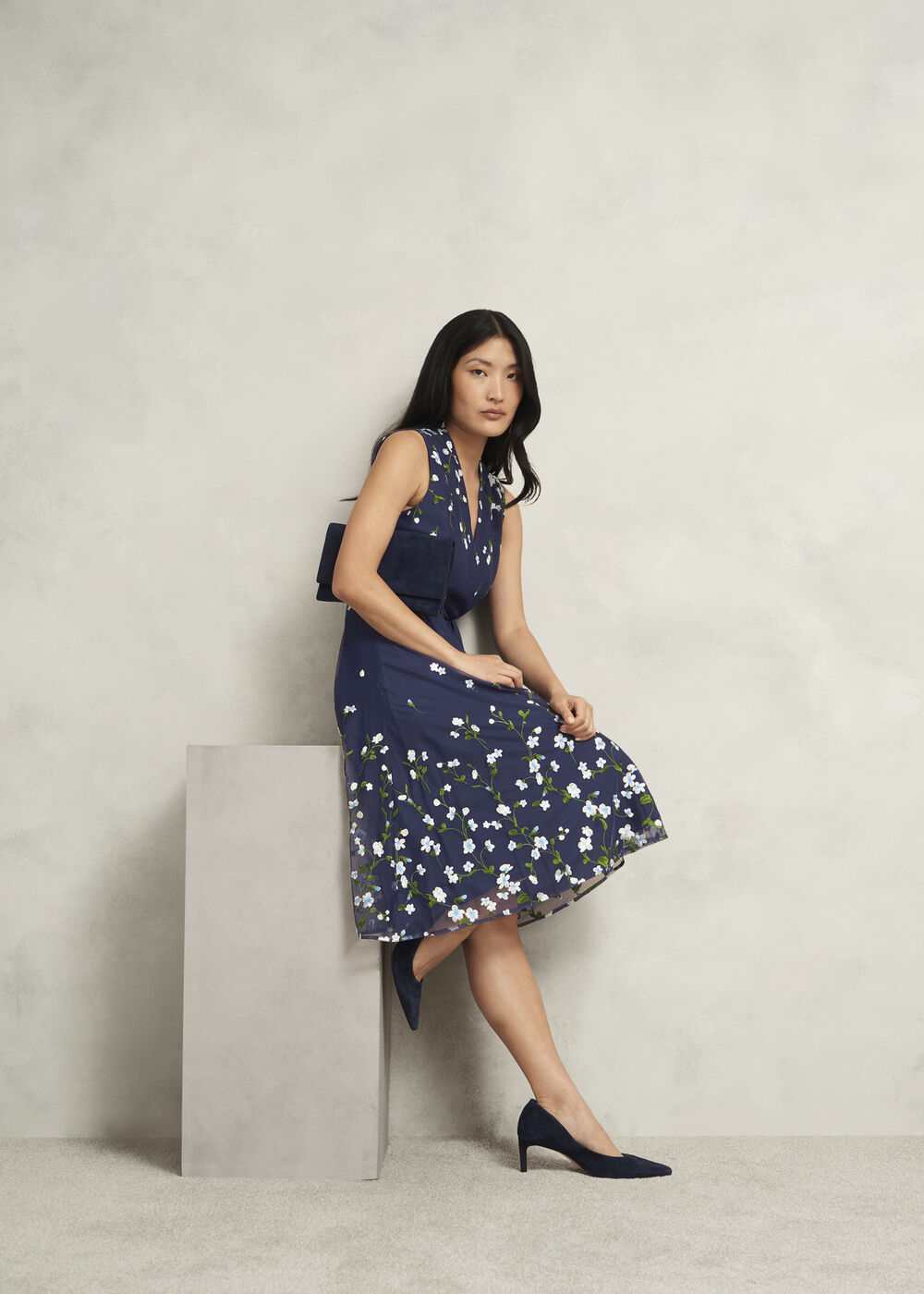Aria Floral Embroidered Dress, Midnight Blue, hi-res