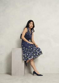 Aria Floral Embroidered Dress, Midnight Blue, hi-res