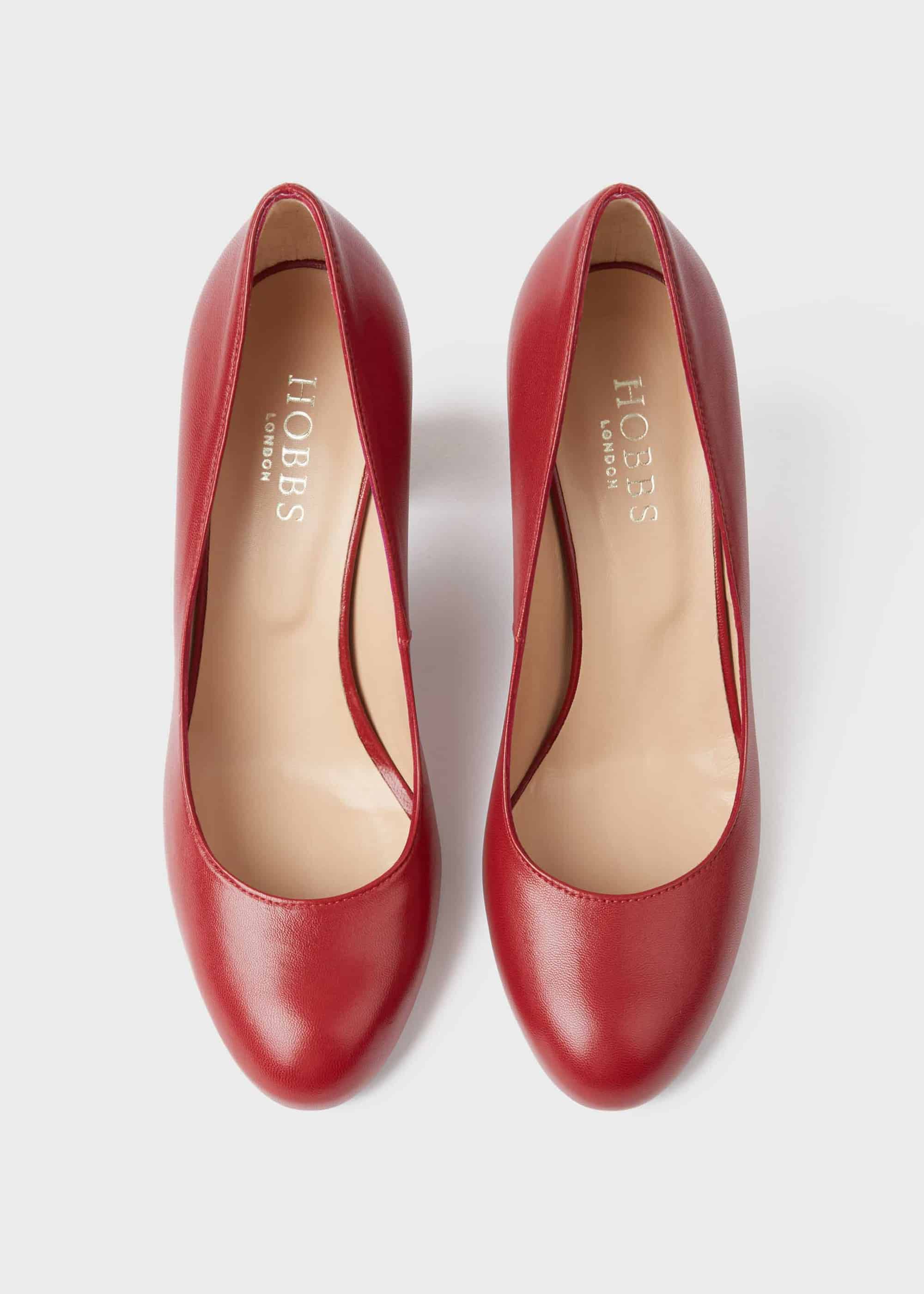 red leather court shoes