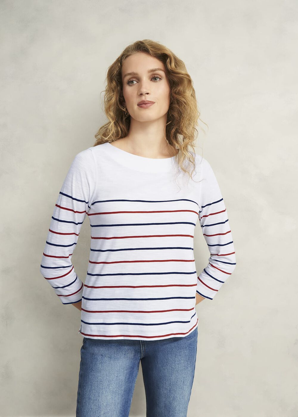 Avia Cotton Slub Striped T-Shirt, White Red Navy, hi-res