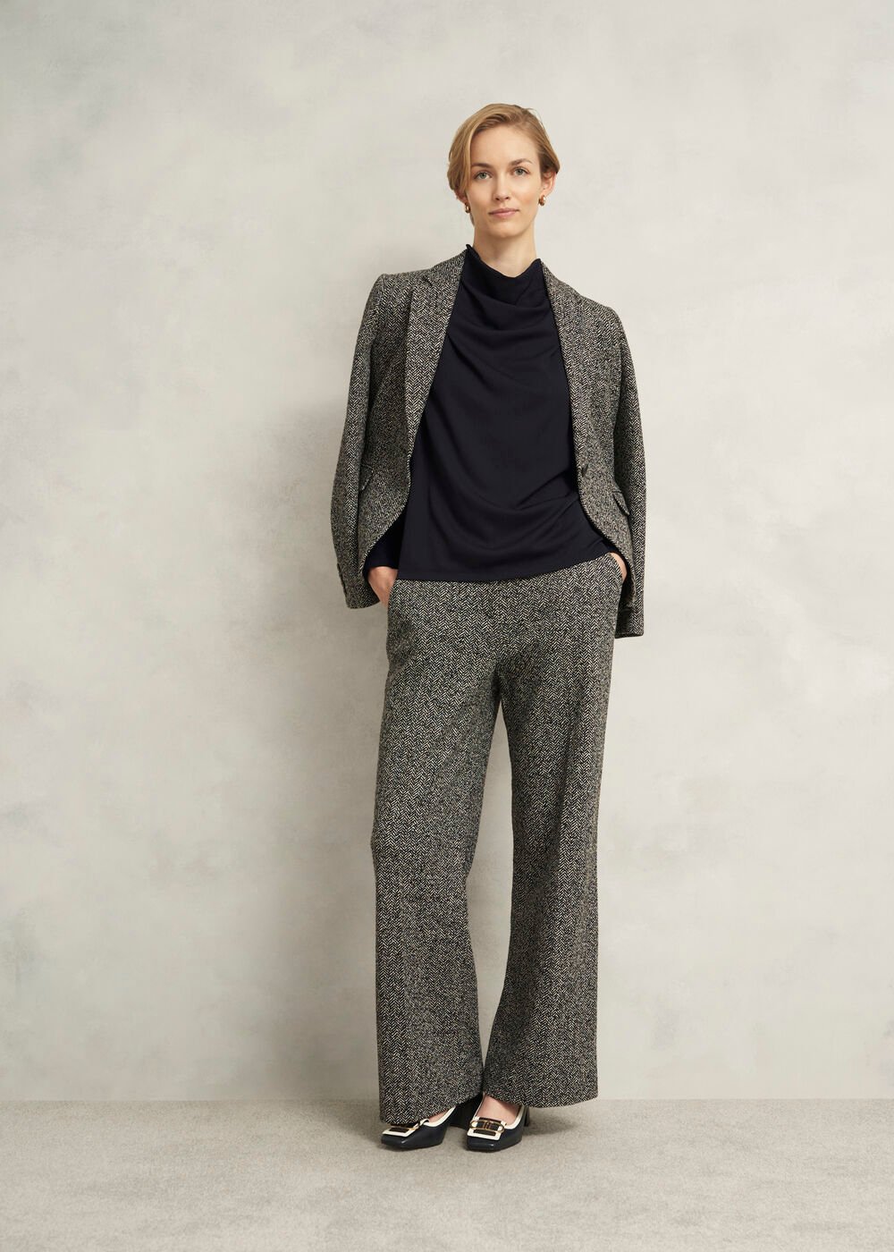 Arielle Cowl Neck Long Sleeve Blouse, Hobbs Navy, hi-res