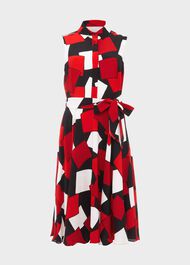 Belinda Geometric Fit And Flare Dress, Red Multi, hi-res