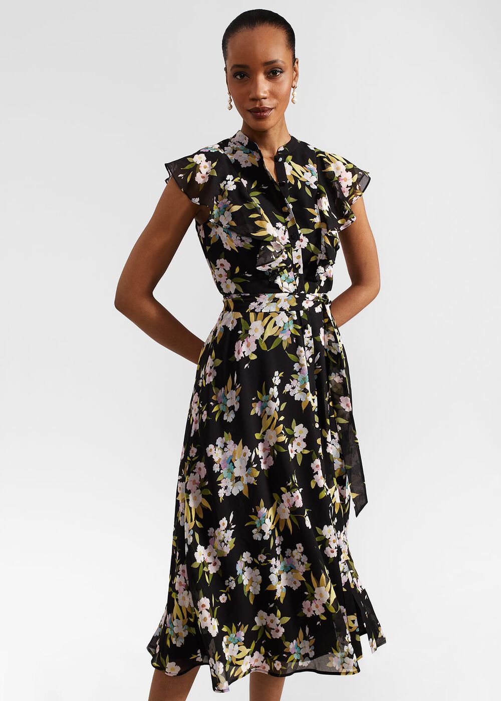 Erica Belted Midi Dress, Black Multi, hi-res