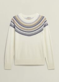Greta Fairisle Sweater With Cashmere, Ivory Multi, hi-res