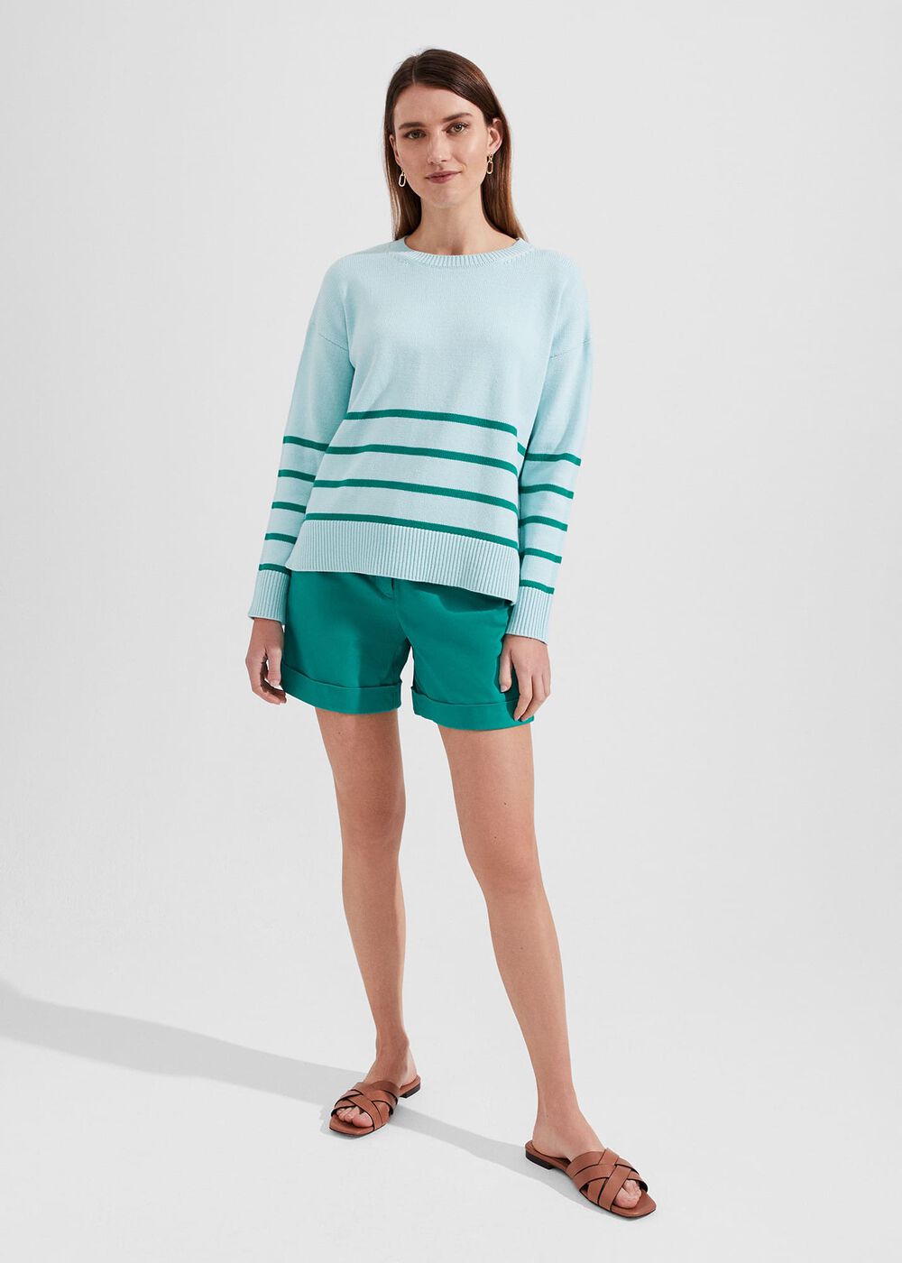 Lilia Cotton Stripe Sweater, Blue Aruba, hi-res