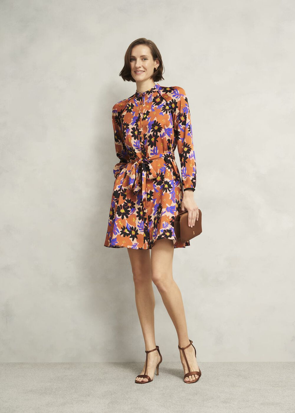 Coworth Floral Tie-Waist Mini Dress, Beige Multi, hi-res