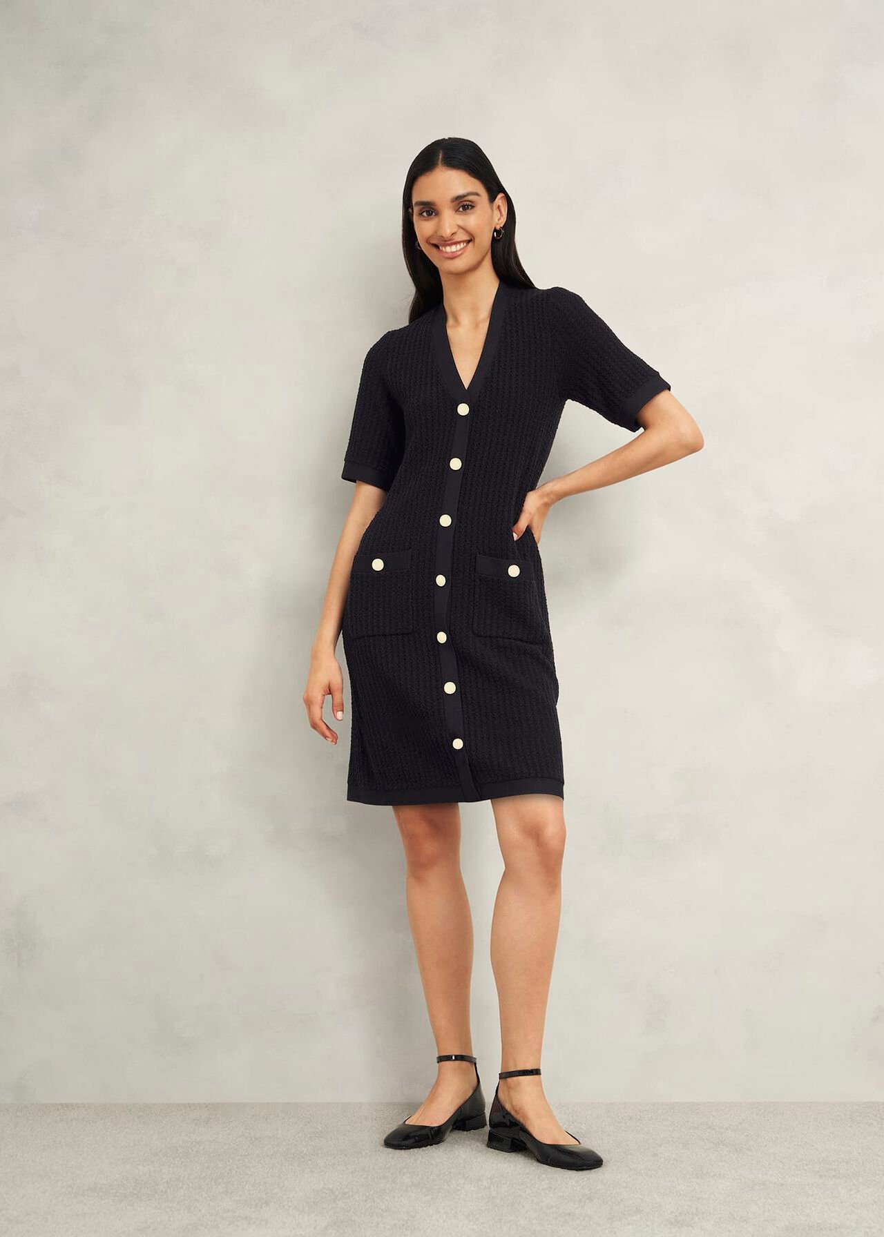 Tatton Cotton Blend Knitted Dress, Black, hi-res