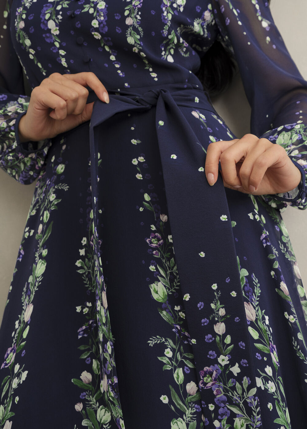 Ros Floral Silk Dress, Midnight Multi, hi-res